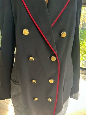 Crisca Double-Breasted Black Jacket with Red Piping